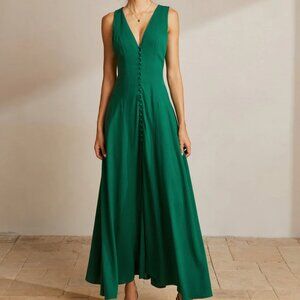 Sleeveless Button Front V-Neck Dress Green NWT